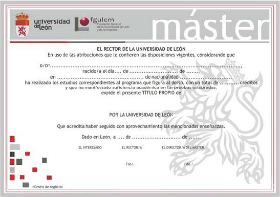 Ejemplo de título de estudios propios de la Universidad de León